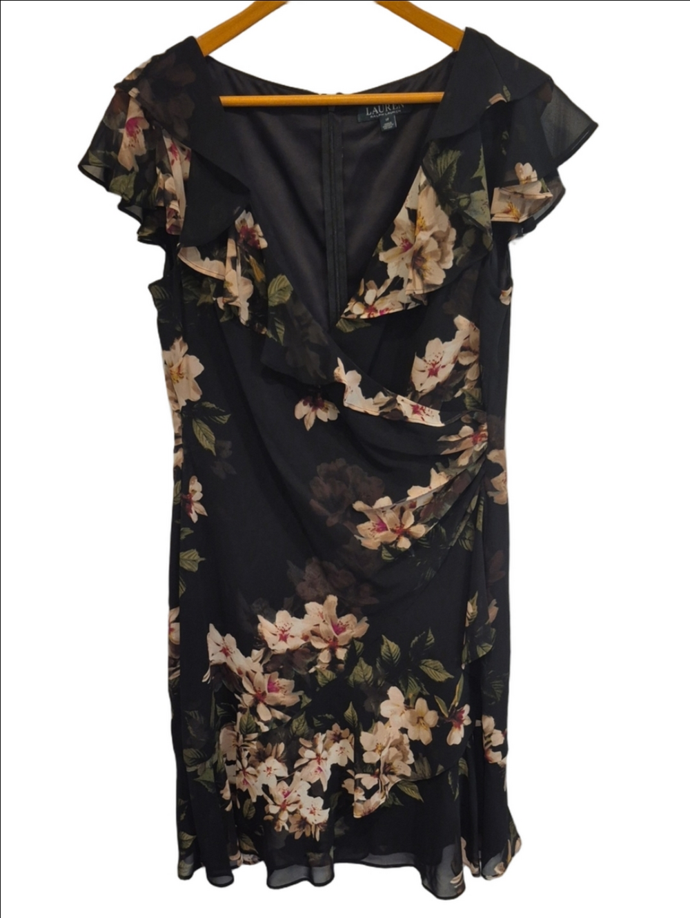 Lauren Ralph Lauren Black Floral Ruffle Midi Dress
